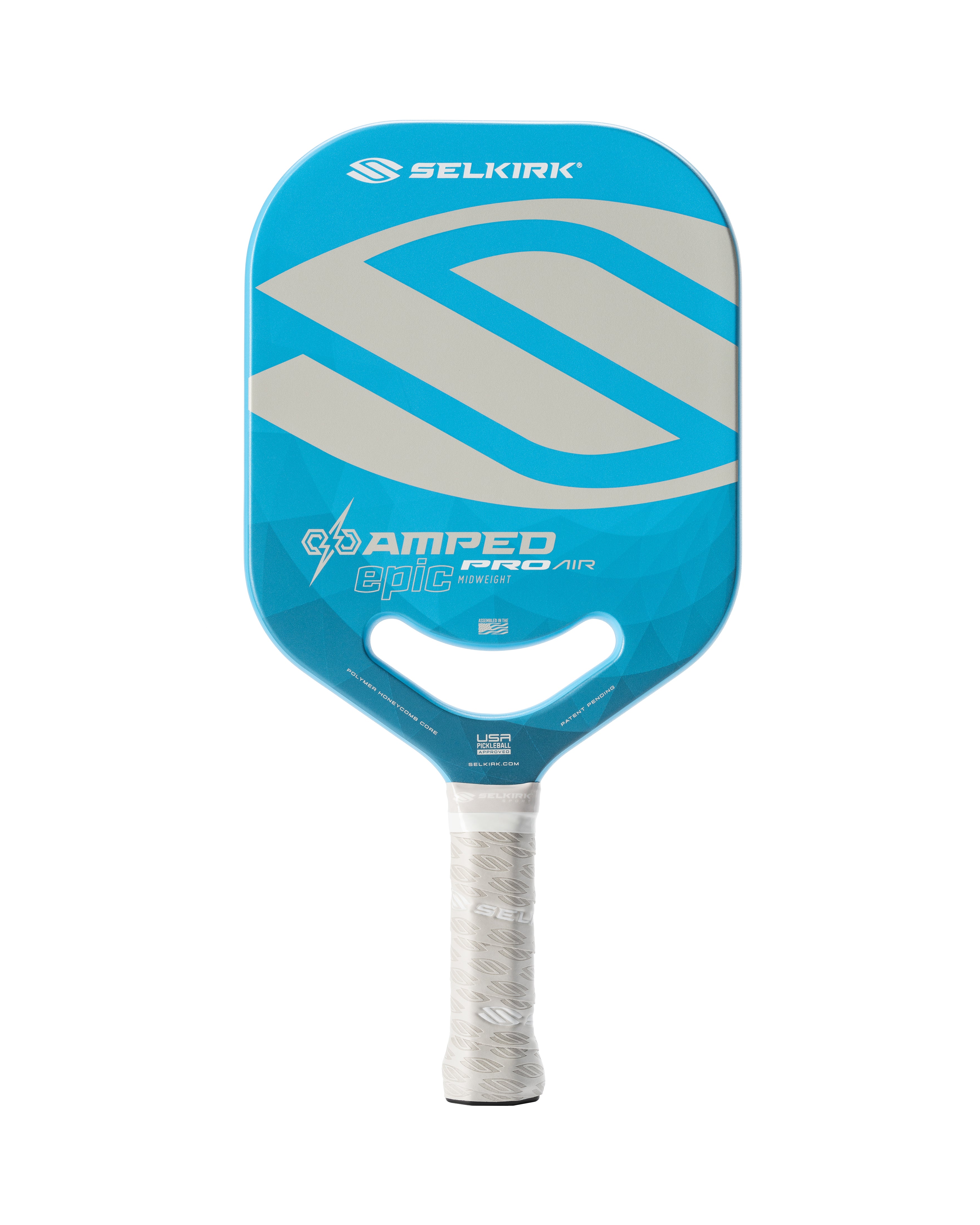 Selkirk AMPED Pro Air Epic Pickleball Paddle in blue with a textured grip.
